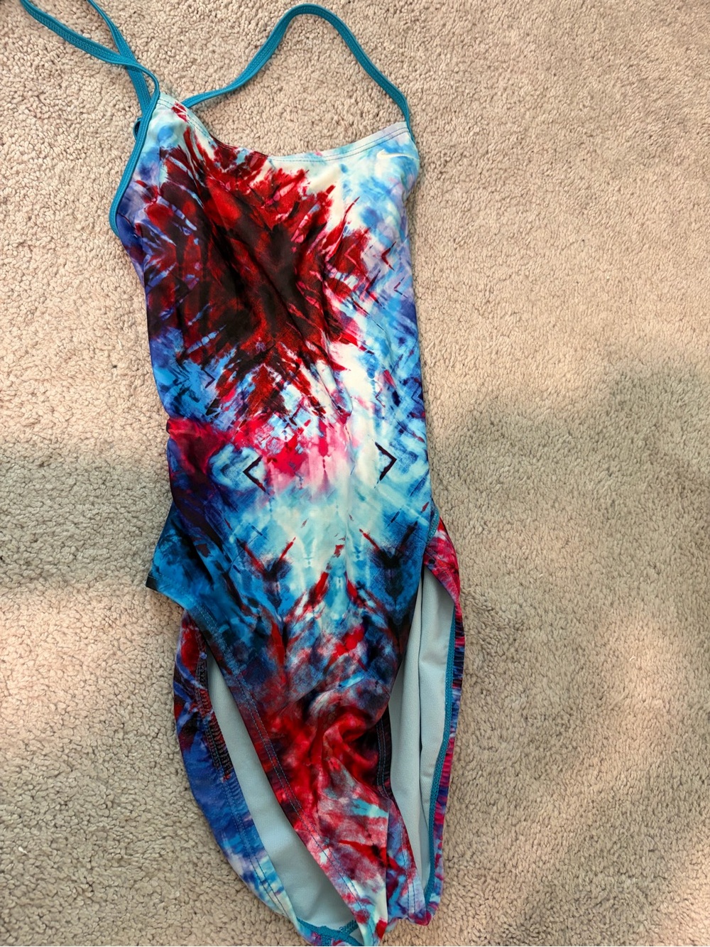 Nike Women's Multicolor Tie-Dye One-Piece Swimsuit - Red, Blue, White
